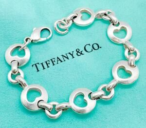 Tiffany & Co. Stencil Cutout Hearts Link Bracelet Sterling Silver Vintage 7"